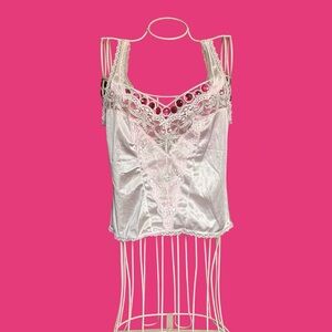 Elegant Lace Trim Satin Top